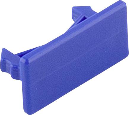 Niebieski plastikowy klips o prostokątnym kształcie, służący do trzymania lub łączenia cienkich materiałów lub obiektów.