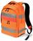 Pomarańczowy plecak z odblaskowymi pasami, odpowiedni do zwiększonej widoczności w warunkach słabego oświetlenia.