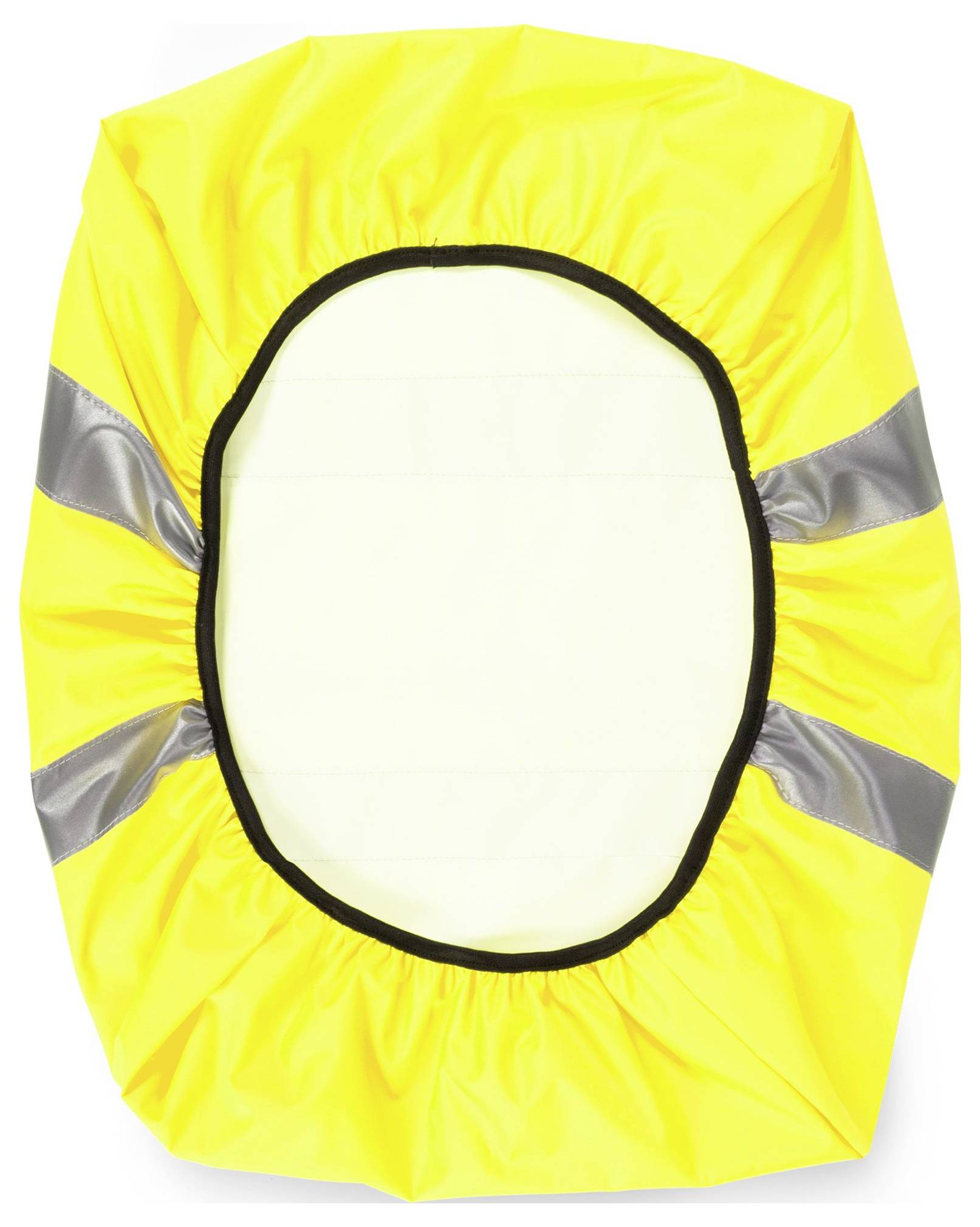 Żółto-czarny, elastyczny pokrowiec na kask rowerowy, odblaskowy w ciemności dla zwiększonej widoczności. Idealny do jazdy w deszczową pogodę.