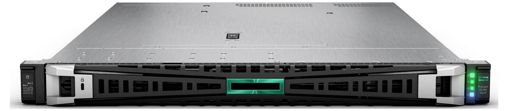 Serwer rack z metalową obudową, z przodu znajdują się szczeliny wentylacyjne i wskaźniki kontrolne.