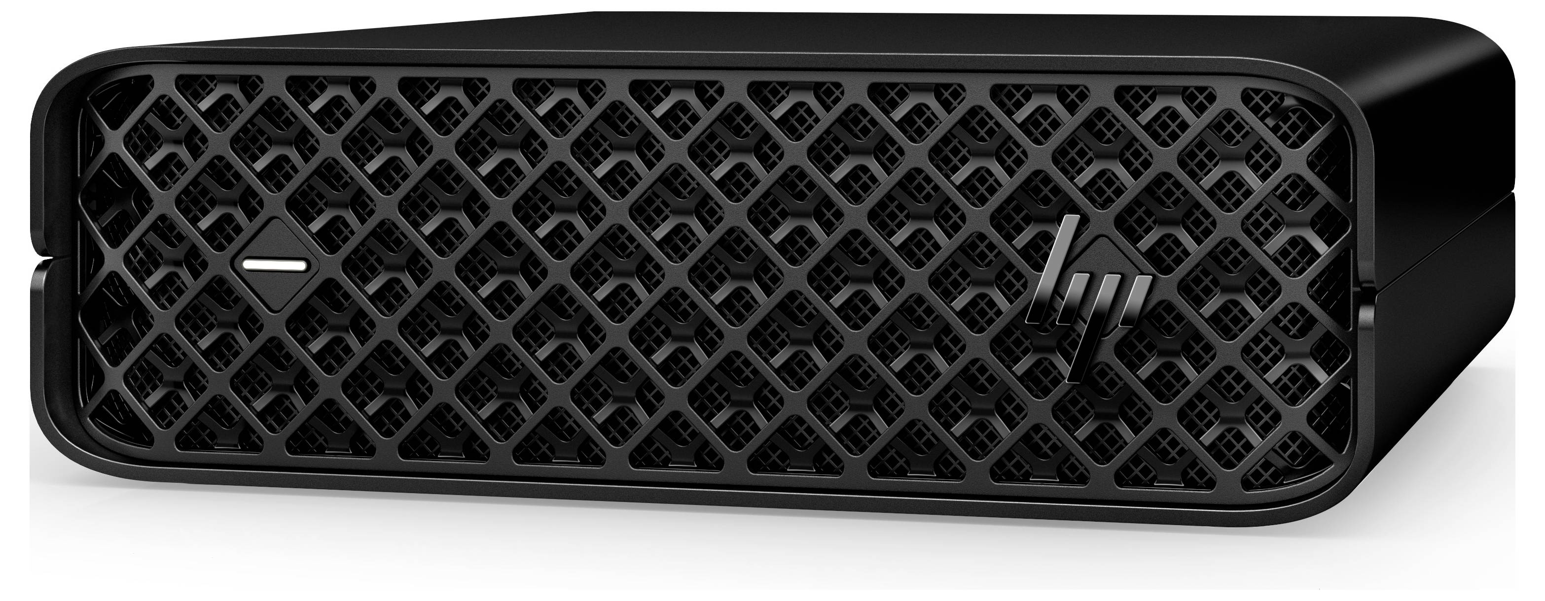 Zewnętrzny czarny dysk twardy z wzorem kratowym na przedniej stronie.