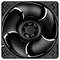 Czarny wentylator komputerowy z pięcioma łopatkami w kwadratowej ramce, symetrycznie rozmieszczonymi, stosowany do chłodzenia urządzeń elektronicznych.