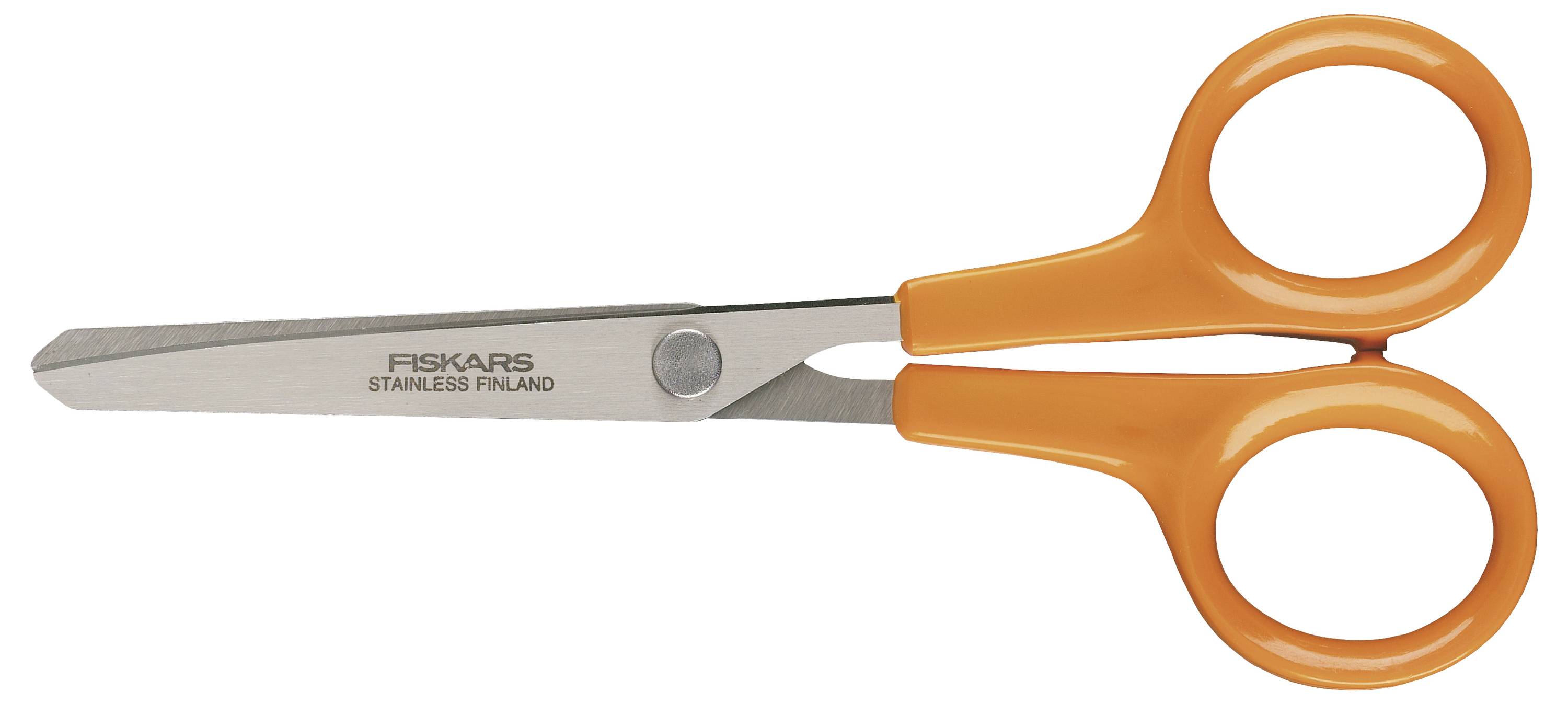 Pomarańczowe nożyczki marki Fiskars, wykonane ze stali nierdzewnej. Uchwyty są ergonomicznie wyprofilowane.