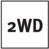 Tabliczka z napisem 2WD białymi literami na czarnym tle.