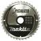Tarcza piły z napisem Specialized i nazwą marki Makita. Grafiki i symbole przedstawiające prędkość, materiał i zdolności tnące.