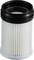 Biały cylindryczny filtr powietrza z czarną krawędzią, odpowiedni do oczyszczaczy powietrza lub odkurzaczy.