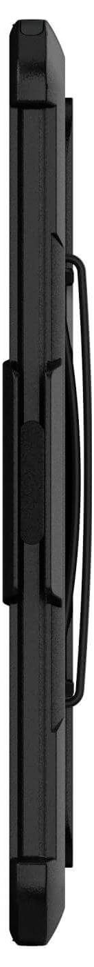 Wąska, czarna walizka z uchwytem, ustawiona pionowo; bez widocznych znaków firmowych lub napisów.