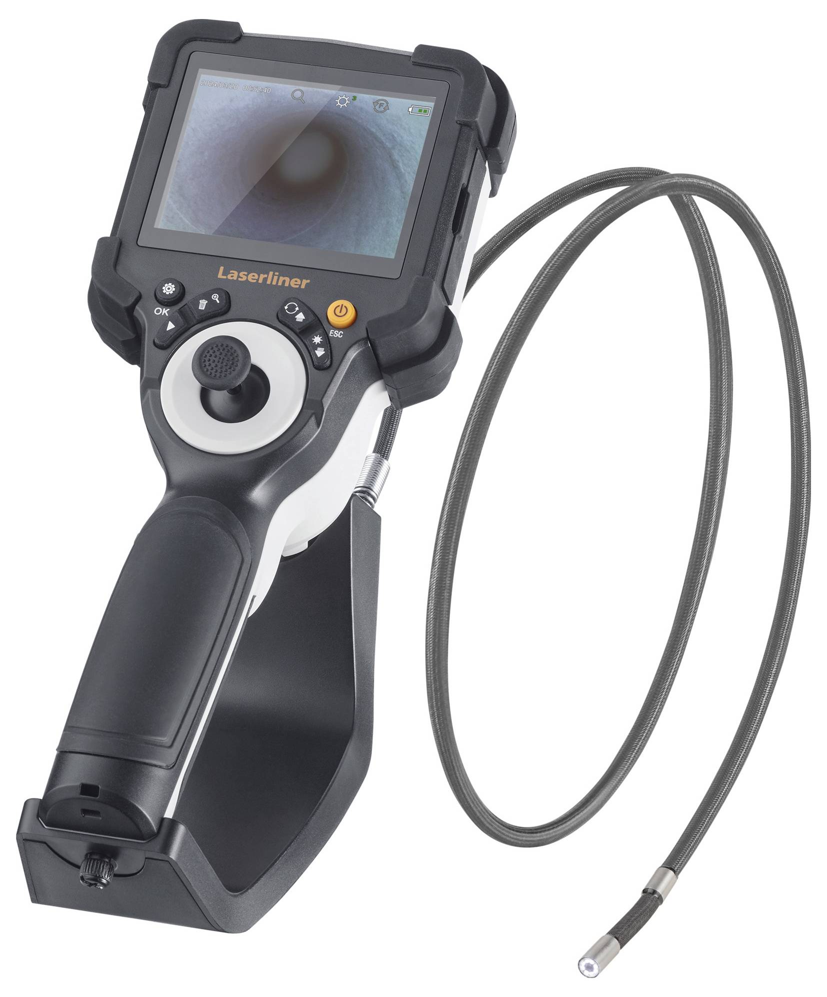 'Kamera endoskopowa z elastycznym przewodem i ekranem do wizualnej inspekcji trudno dostępnych miejsc.'