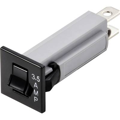 Wyłącznik zabezpieczający z czarną dźwignią, oznaczony napisem '3.5 AMP'. Zaprojektowany do elektrycznych systemów ochronnych. Obudowa w kolorach szarym i czarnym.