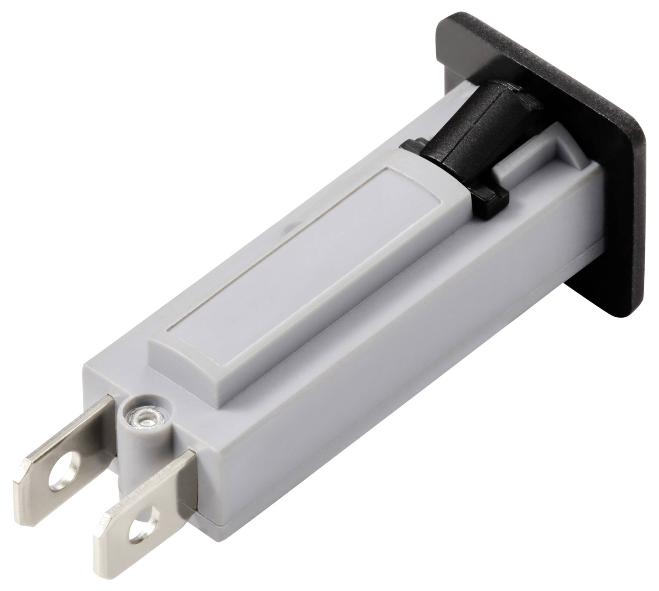 Szary uchwyt bezpiecznika z czarną rączką i dwoma płaskimi zaciskami. Bardzo szczegółowa obudowa i wyraźne kontury.