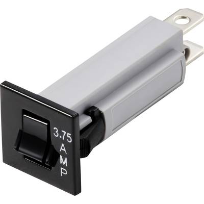 Czarny przełącznik kołyskowy z białą obudową, oznaczony napisem '3,75 AMP', z przyłączami bocznymi.