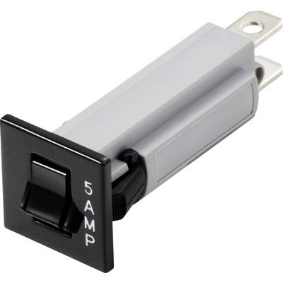 Elektryczny automat bezpiecznikowy z czarną obudową, z napisem '5 AMP' na przedniej stronie. Przeznaczony do zabezpieczania obwodów elektrycznych.