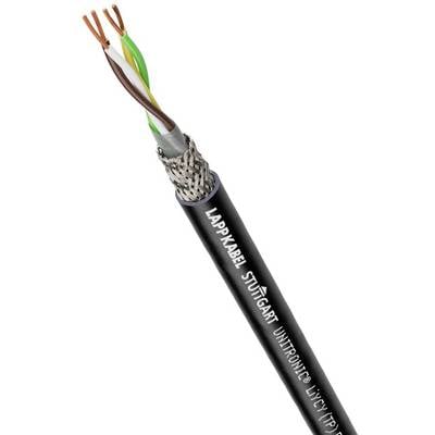 Przecięty kabel Lapp pokazuje różnokolorowe przewody i warstwę izolacyjną. Na kablu widnieje napis 'LAPPKABEL STUTTGART UNITRONIC'.