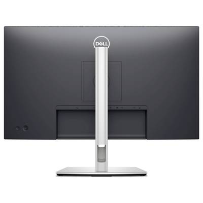 Monitor widziany od tyłu, logo DELL wyśrodkowane na górnej części podstawy.