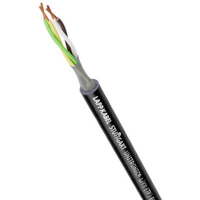 Czarny kabel 'UNITRONIC' z czterema kolorowymi przewodami, izolowany i skręcany. Tekst: 'LAPPKABEL STUTTGART UNITRONIC LiYY 3x0,75mm²'.