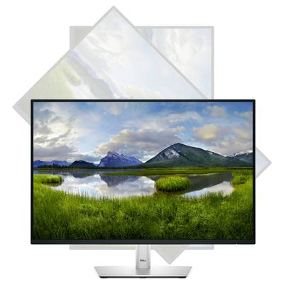 Ekran komputera wyświetla krajobraz z górami, jeziorem i niebem pokrytym chmurami. W tle rozmyta wersja tego samego obrazu.