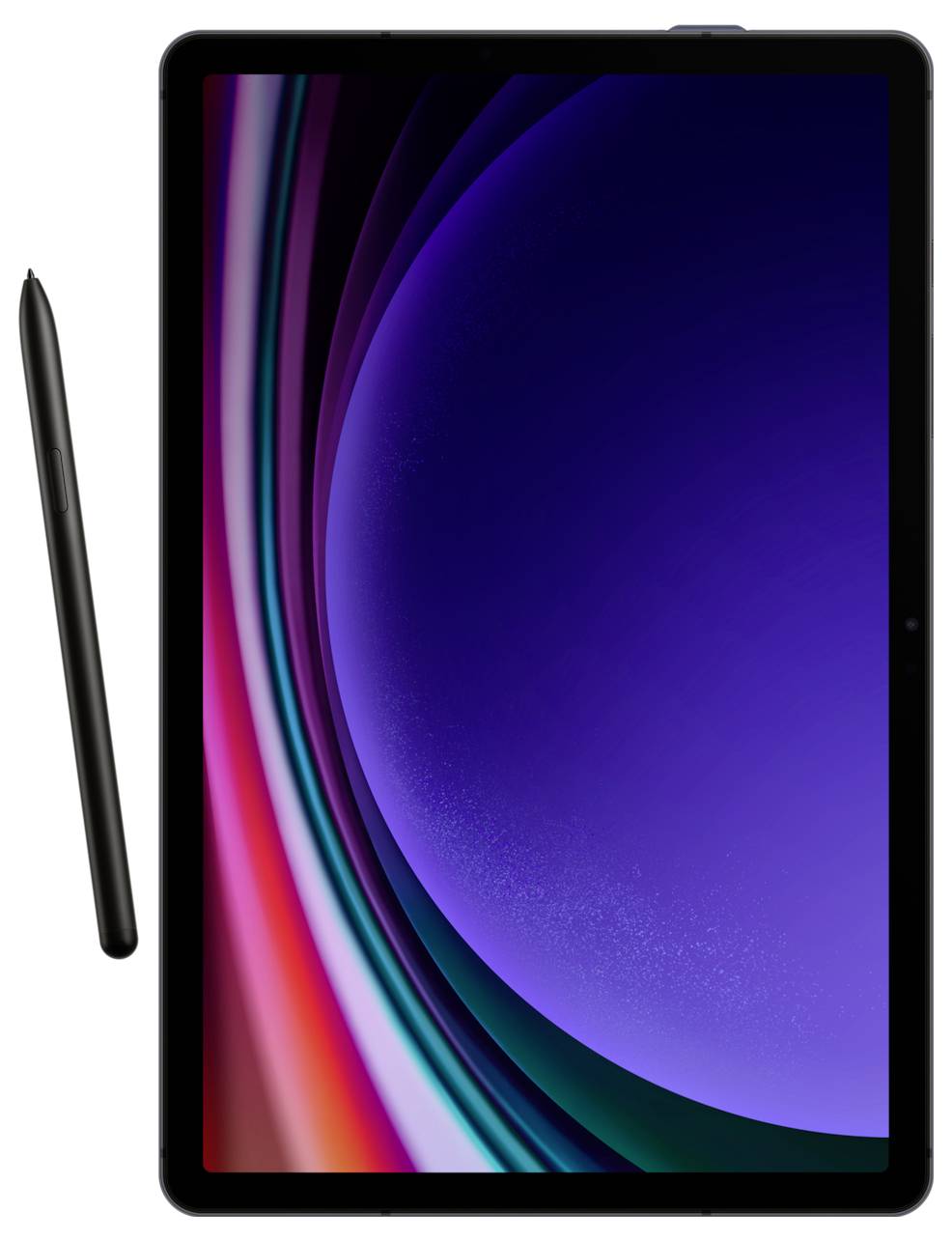 Tablet z rysikiem, na ekranie widać abstrakcyjną, kolorową grafikę. Idealny do zastosowań kreatywnych i sporządzania notatek.