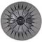 Szary, okrągły plastikowy pokrywy z żebrami promieniowymi i centralnym pierścieniem mocującym.