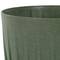 Duży, zielony doniczka wykonana z materiału o nakrappanej powierzchni; posiada lekko żłobkowaną strukturę.