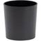 Czarny, żebrowany kosz na śmieci z tworzywa sztucznego, o kształcie cylindrycznym. Idealny do użytku w biurze lub w domu.