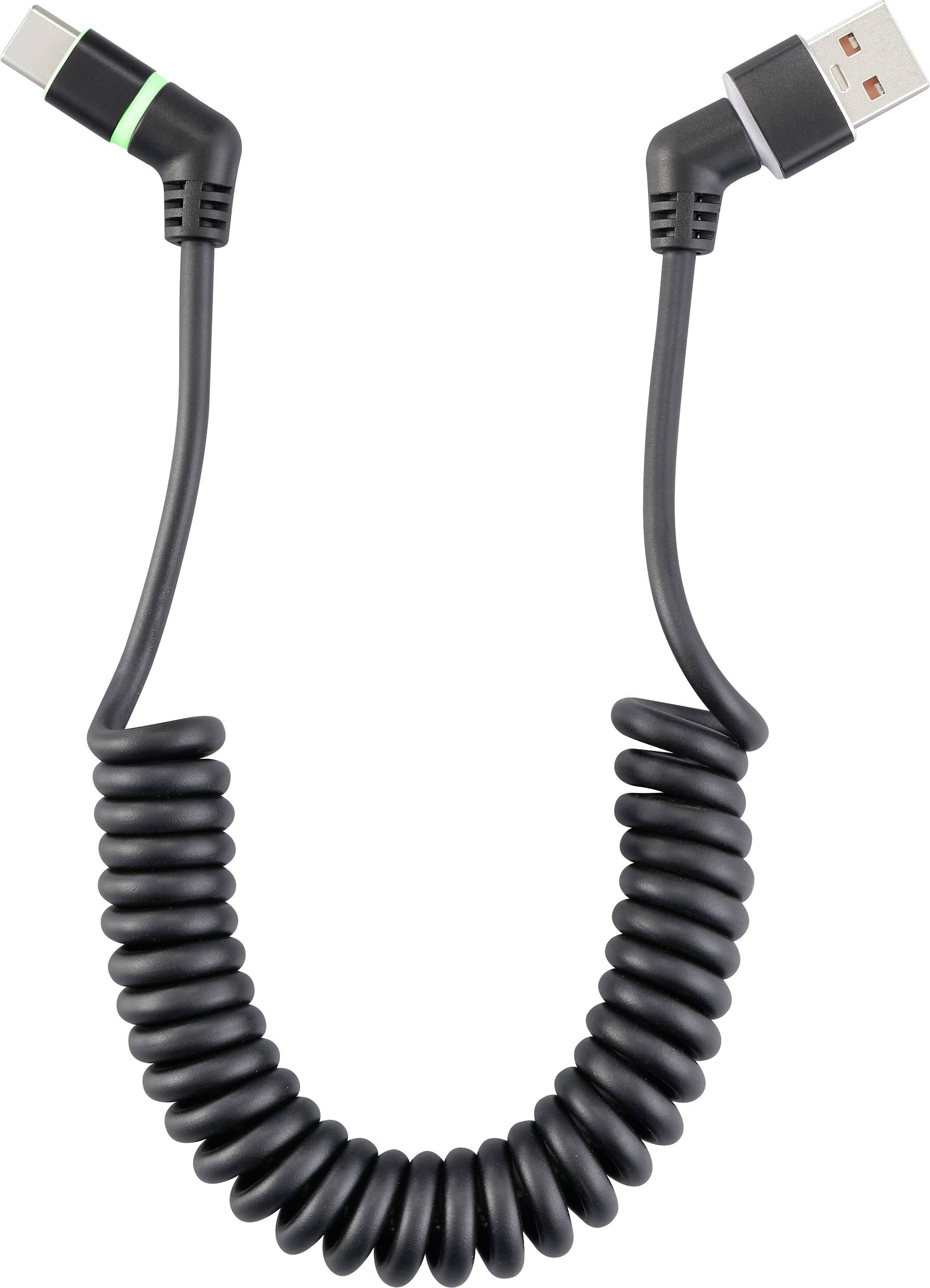 USB-кабель Renkforce USB 2.0 USB-A чоловічий, USB-C® чоловічий 1,50 м чорний, контакти штекера можна повертати на 360°, спіральний