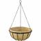 Metalowe wiszące naczynie do uprawy roślin wyłożone włóknem kokosowym, zawieszone na trzech łańcuchach. Idealne do roślin doniczkowych o zwisającym charakterze.