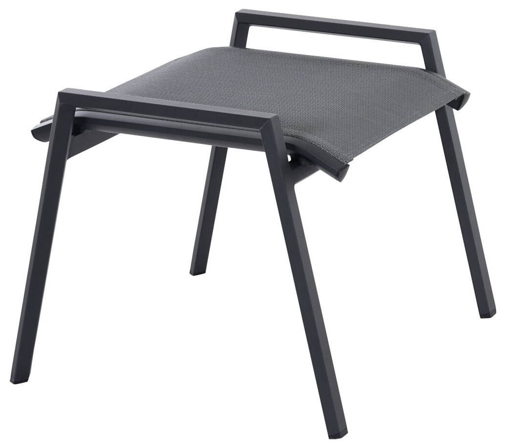 Nowoczesny, czarny stołek o prostokątnej ramie i cienkiej, lekko nachylonej siedzisku, idealny do wnętrz w stylu współczesnym.