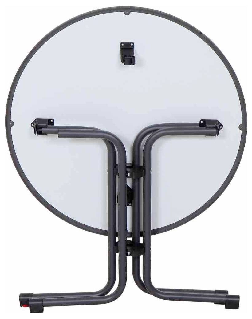 Okrągła, szara antena satelitarna z dwoma uchwytami z tyłu. Stoi pionowo i jest przystosowana do odbioru sygnałów satelitarnych.