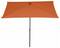 Prostokątny, pomarańczowy parasol przeciwsłoneczny z czarnymi prętami, rozłożony i widziany od przodu.