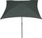 Prosty, ciemnozielony parasol targowy o prostokątnym kształcie, rozłożony na czarnym stojaku.