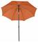 Pomarańczowy parasol przeciwsłoneczny z czarnym uchwytem, rozłożony, na białym tle. Idealny do ochrony przed słońcem.