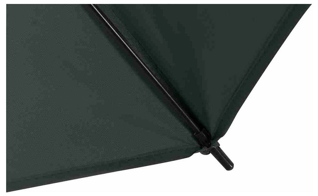 Bliski fragment ciemnego parasola ukazuje jego żebra i strukturę tkaniny widziany z bardzo bliskiej odległości.