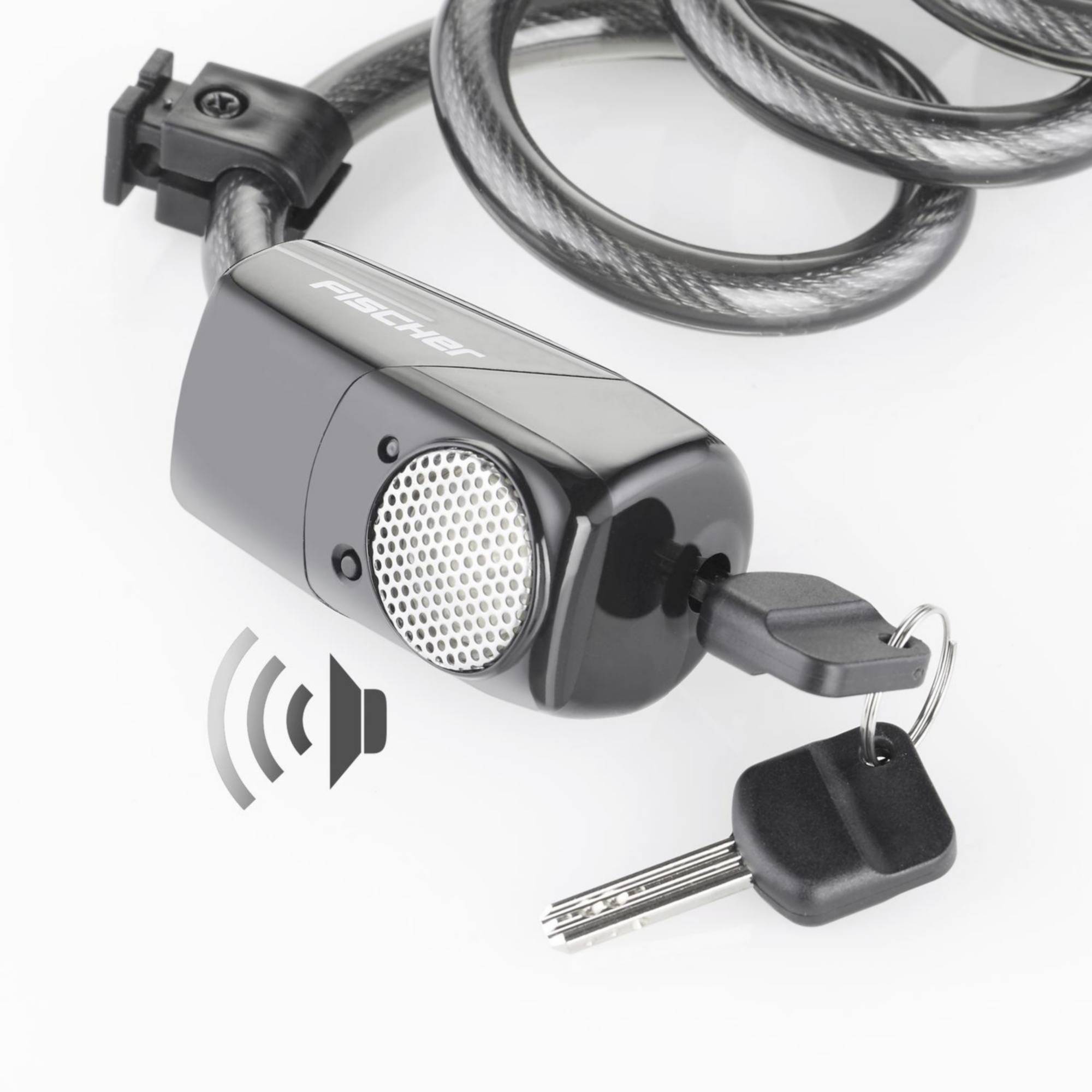 Спіральний велосипедний замок FISCHER FAHRRAD, антрацит, з сигналізацією, ключ