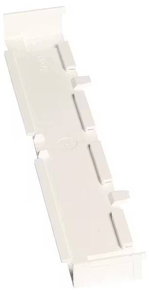 Biały, prostokątny element plastikowy z małymi wypustkami po bokach, prawdopodobnie część przyłączeniowa lub łącząca.