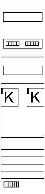Pionowe puzzle ze złożonymi abstrakcyjnymi kształtami i liniami, które przedstawia łańcuch kwadratów z literą 'K'.