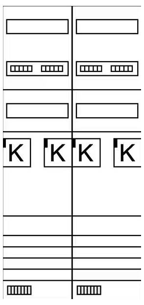 Diagram przedstawia dwie pionowe kolumny, z prostokątnymi polami u góry, równolegle ułożonymi prostokątami pośrodku oraz mniejszymi polami na dole.