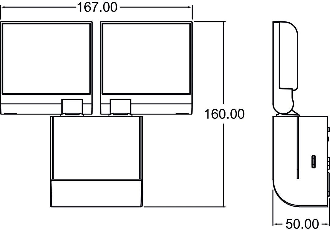 Diagram przedstawia dwa prostokątne obiekty o wymiarach 167,00 i 160,00. Obiekty są ułożone obok siebie.