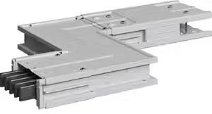 Prostokątny element metalowy z wieloma warstwami i otworami z boku, prawdopodobnie podzespół elektrotechniczny.