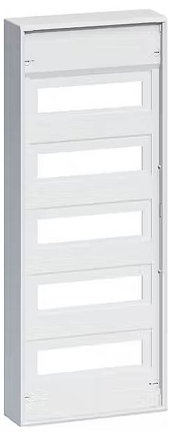 Pusty biały rozdzielacz elektryczny z wieloma przegrodami, odpowiedni do instalacji elektrycznych w budynkach.