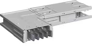 Szaro-srebrny element techniczny z wieloma równoległymi złączami, prawdopodobnie przeznaczony do zastosowań przemysłowych lub technicznych.