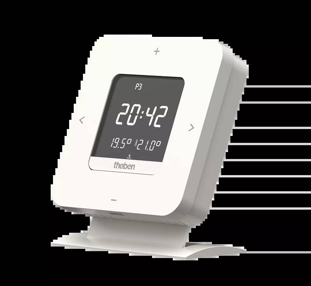 Inteligentny termostat grzewczy wyświetla na wyświetlaczu cyfrowym godzinę '20:42', temperaturę '19,5°C' oraz ustawienie 'P3'.