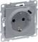 Gniazdo Legrand z portem USB i uziemieniem, w kolorze szarym, zamontowane w metalowej ramce.