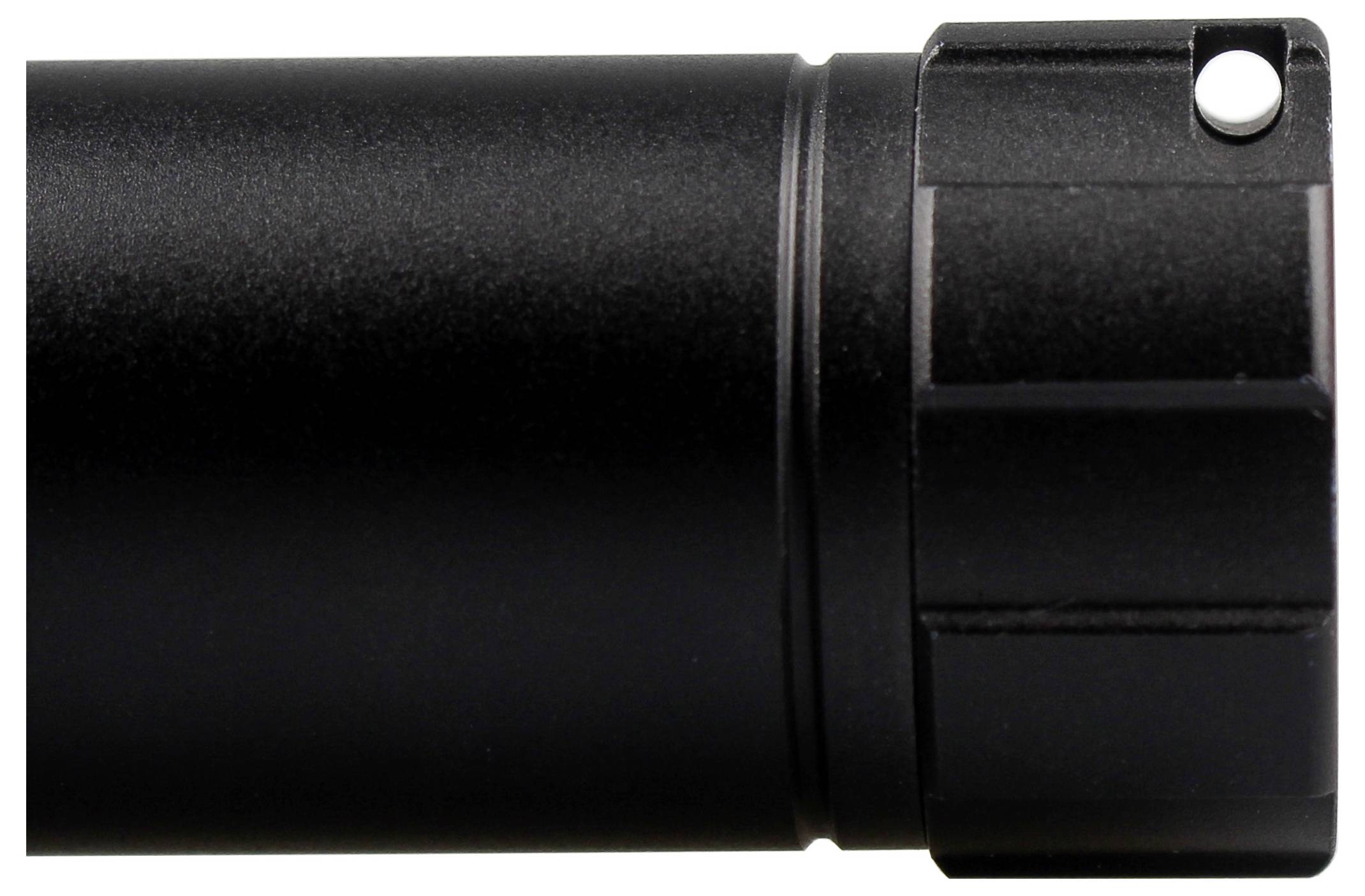 Czarny pręt z wyprofilowanym zakończeniem i metalicznym połyskiem.