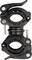 Czarna, podwójna obejma rurowa z dwoma zawiasowymi zamknięciami i śrubami, służąca do mocowania rur lub prętów.