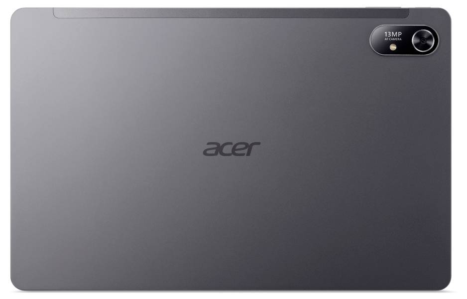 Tablet Acer w ciemnym kolorze z 13-megapikselowym modułem kamery w górnym rogu z tyłu.