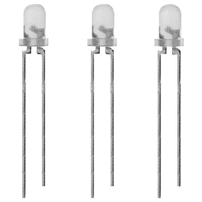 Trzy lampy LED z przezroczystymi obudowami, każda z dwoma długimi przewodami podłączeniowymi, stoją obok siebie w pozycji pionowej.