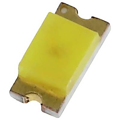 Żółty, świecący chip LED SMD na białym tle, stosowany w elektronicznych obwodach.