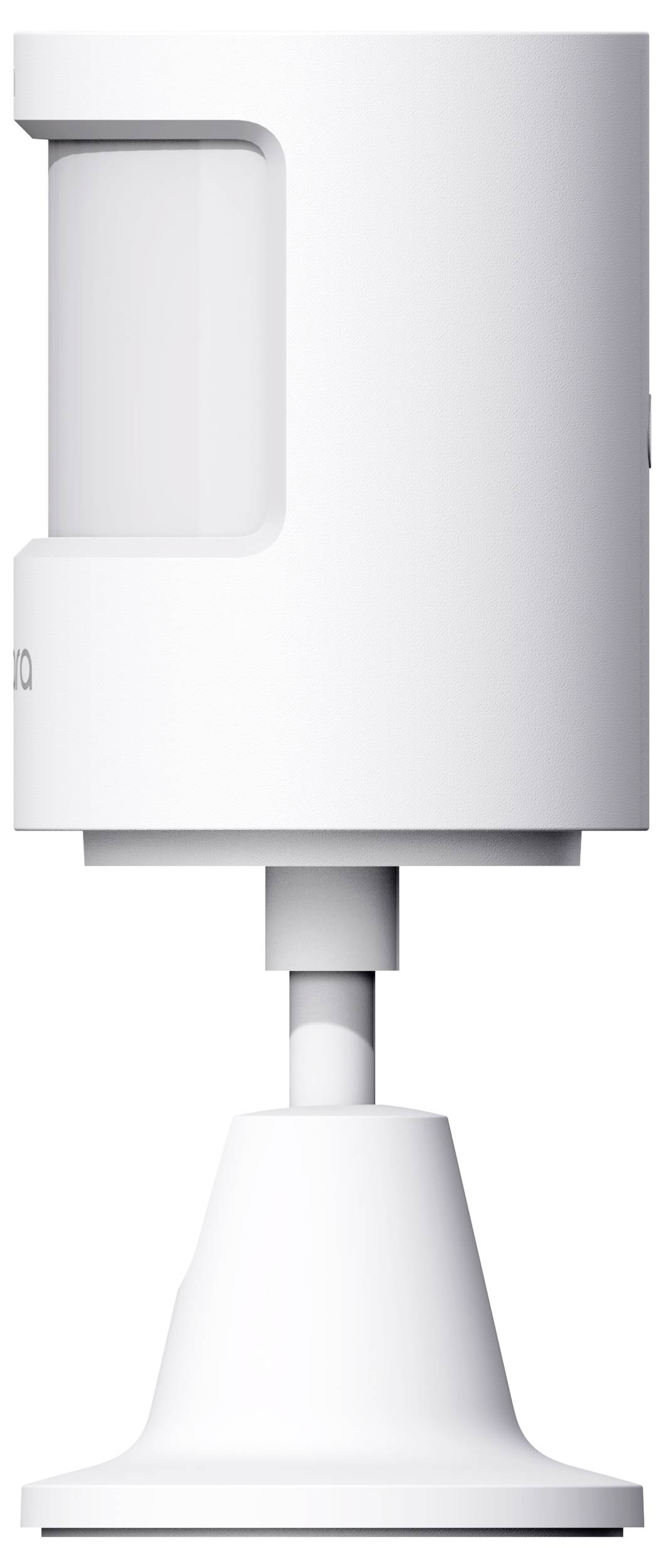 Biała, cylindryczna kamera monitoringu z regulowaną podstawą, widoczna z boku.