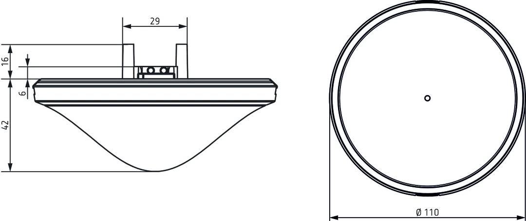 Rysunek techniczny umywalki w przekroju. Przedstawia wymiary i szczegóły kształtu do celów montażowych.