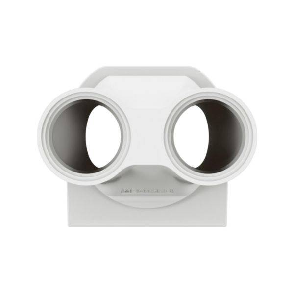 Biała komponenta Lego Technic z dwiema dużymi, cylindrycznymi otworami umieszczonymi obok siebie.